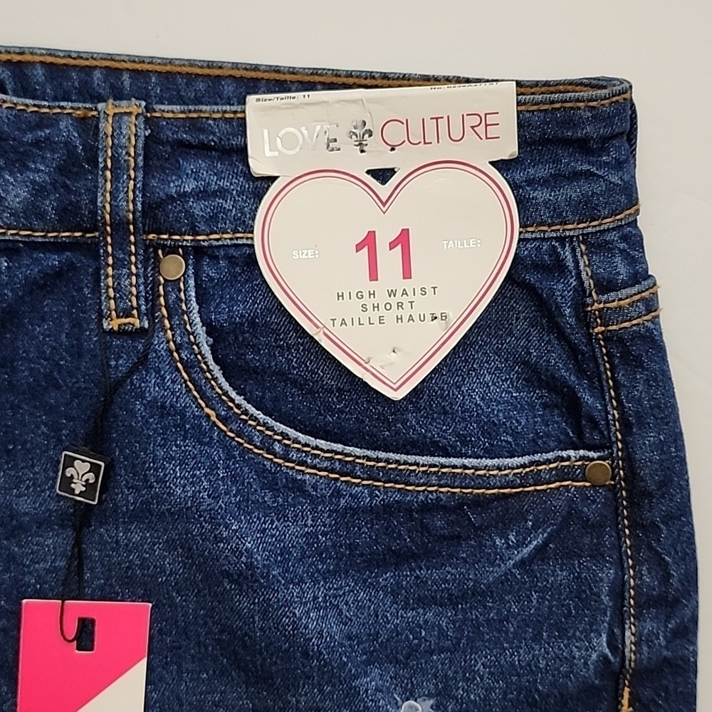 NWT Love Culture Women's High Waist Distressed Denim Shorts Blue 11 - Picture 4 of 14